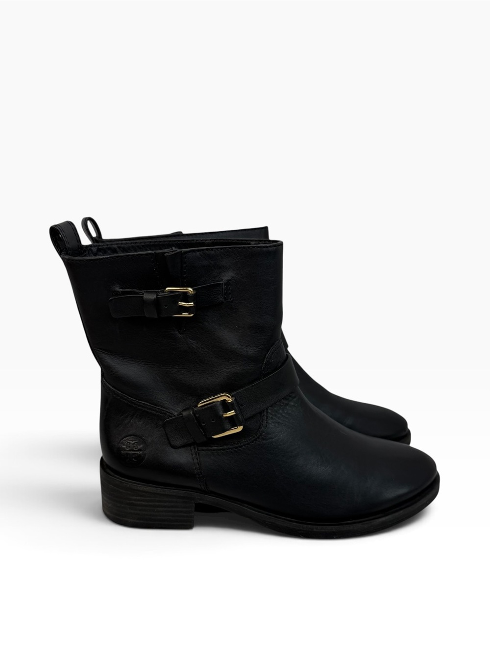 TORY BURCH Bennie Black Leather Buckled Ankle Biker Riding Boots Women’s Sz 8.5
